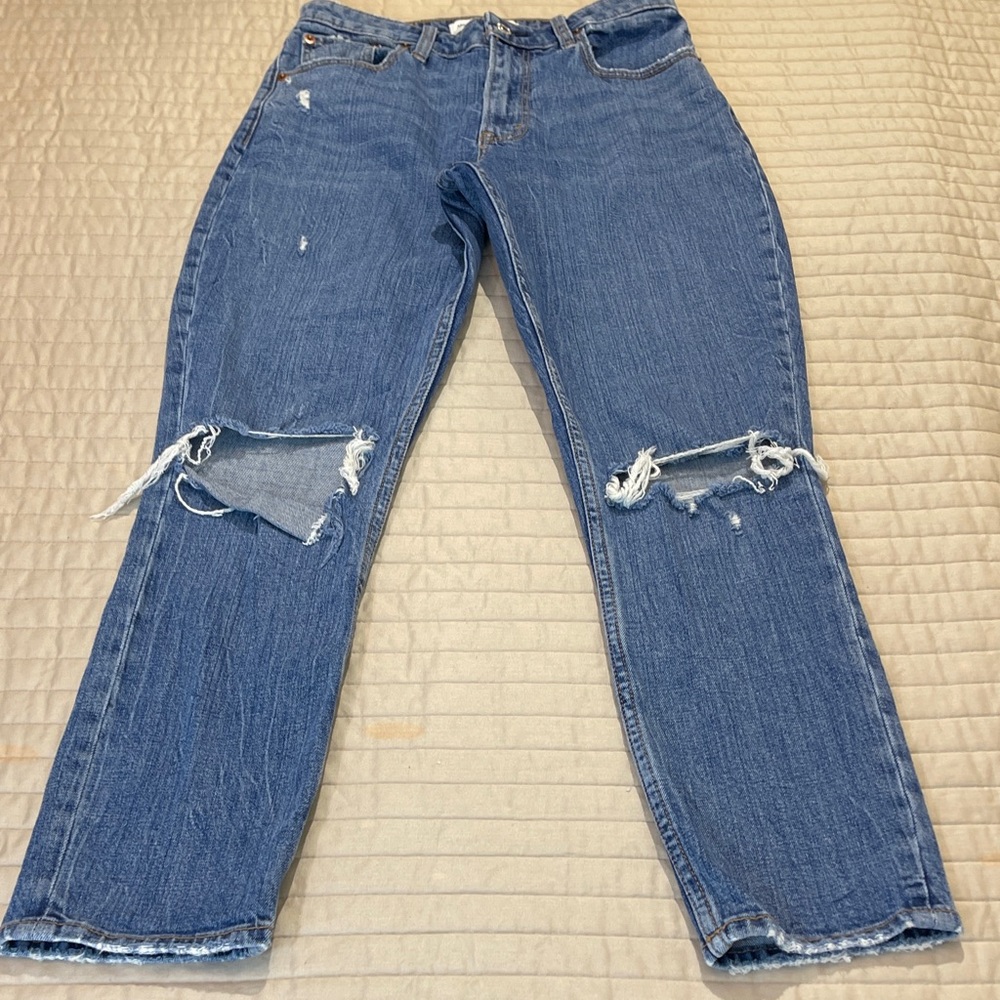 Abercrombie & Fitch THE SKINNY HIGHRISE WOMENS 27/4 R Ripped Blue Jeans
